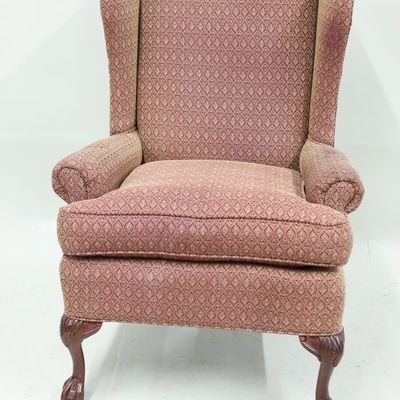 Sale Photo Thumbnail #106: Chippendale Style Wing Back Upholstered Armchair
