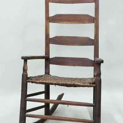 Sale Photo Thumbnail #115: Antique Shaker Style Ladderback Rocking Armchair