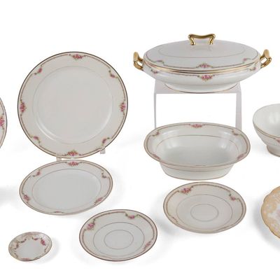 Sale Photo Thumbnail #294: Set of Limoges Pink Rose Decorated Dinnerware