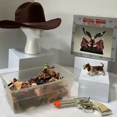 Cowboy Hat, Rodeo Collectibles, and Various Figurines