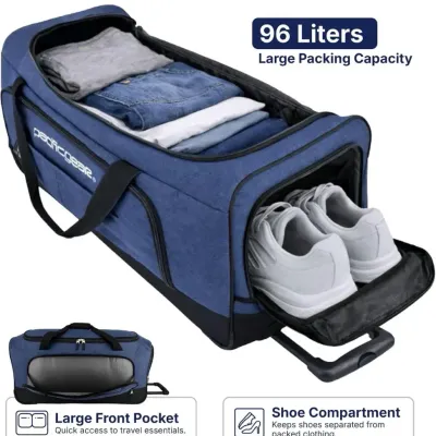 NEW Navy Colored Pacific Gear Duffel Bag with Rolling Wheels