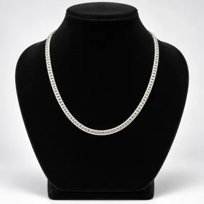 925 Sterling Silver 21g Flat Curb Chain Necklace, Approx. 20 Inches