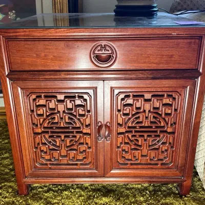 Chinese Carved Rosewood End Table Cabinet Dark Hardwood #2 