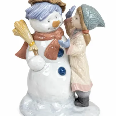 Lladro “Talk to Me!” Boy with Snowman Porcelain Figurine #8168 with Original Box