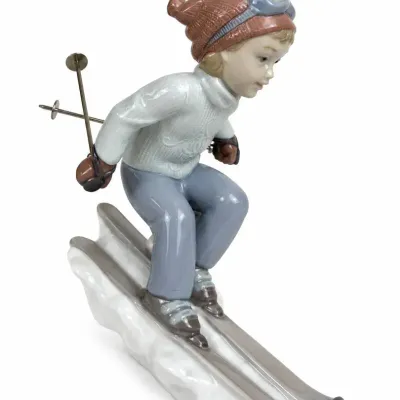 Lladro #8325 “I’ll Get There First” Boy Skiing Downhill Porcelain Figurine With Original Box
