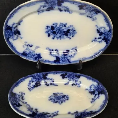 Antique Flow Blue International Pottery Company Serving Platters