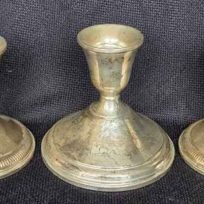 Set of 3 Vintage Weighted Sterling Silver Candlestick Holders