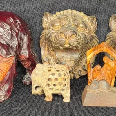 Lot of Carved Figurines: Wood, Stone & Iron