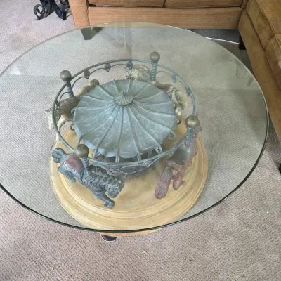 Carousel Horses Spinnable Glass Top Coffee Table 