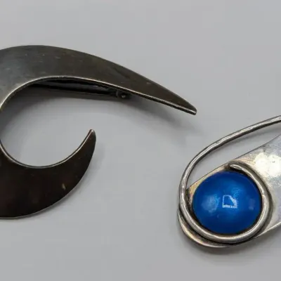 Two 1950's Modernist Silver Pins...John Bryan & Kim Craftsmen
