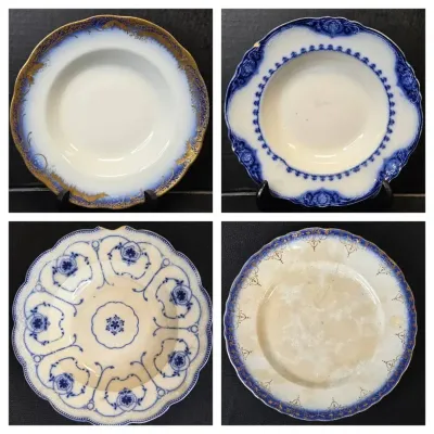 Lot Of Antique Flow Blue Dinner Plates: Imperial China, Onondaga Pottery, Alfred Meakin 