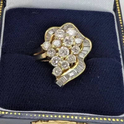 18K Gold & Diamond Waterfall Cocktail Ring...Sz 6.5