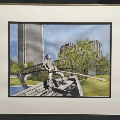 Original Watercolor Painting Of The Richmond VA "The Headman Statue" William "Bill" Sperling