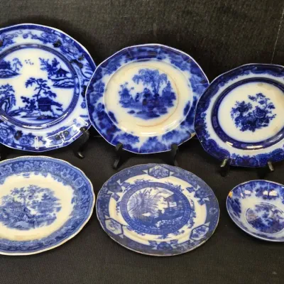 Antique Flow Blue China Plate Lot: Furnival, J.G. Alcock, Charles Meigh, Wade & Co., Jacob Thomas 