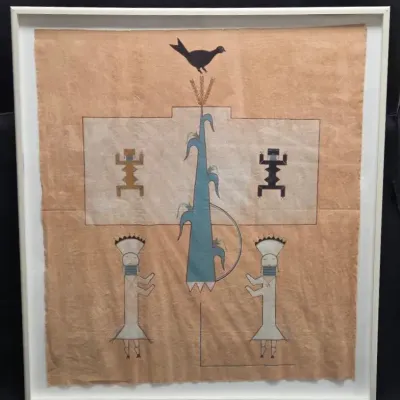 Navajo Sandpainting: "A Blue Corn Stalk Protected By Two Dontsos & Two Talking Gods" By Judith Fox