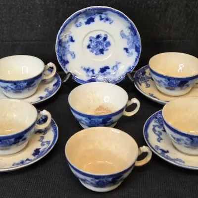 Antique Flow Blue China J. Dimmock & Co. Tea Cups & Saucers