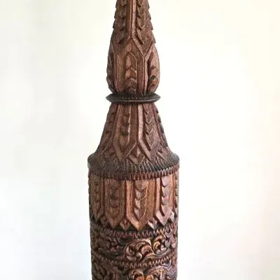 Asian Hand Carved Wooden Table Lamp