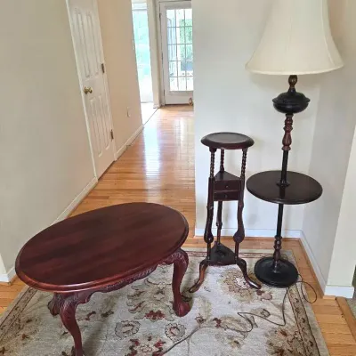 Vintage Plant Stand, Table Lamp, & Indonesian End Table