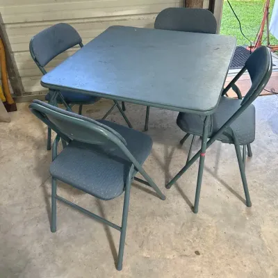 Blue Folding card Table & 4 Chairs