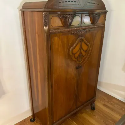 1930’s Solid Wood Wardrobe w/carved details 37x19x70