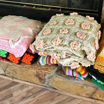 Various Size Vintage colorful Crochet Afghans 