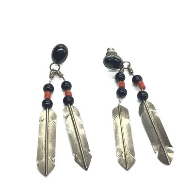 Navajo onyx and red coral earrings