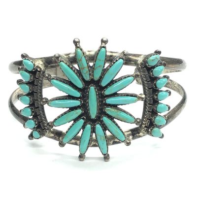 Zuni style turquoise needlepoint cuff bracelet