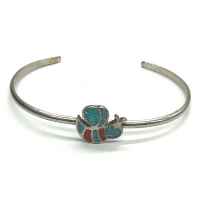 Zuni turquoise and red coral cuff bracelet