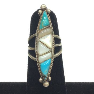 Zuni turquoise and mother of pearl inlay ring