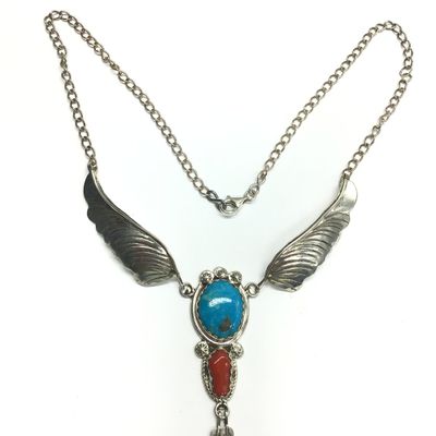 Margie Chee Navajo turquoise/red coral necklace