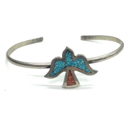 Zuni turquoise and red coral cuff bracelet