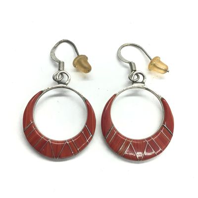 Vintage spiny oyster inlay earrings