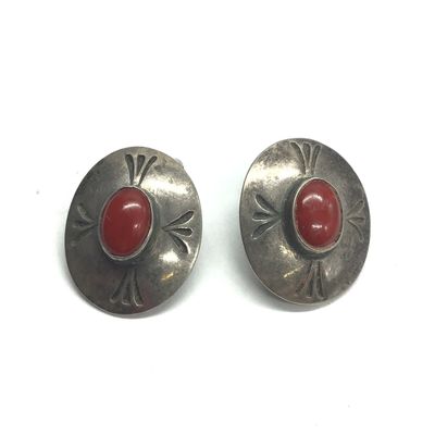 Lloyd Nelson Navajo red coral earrings