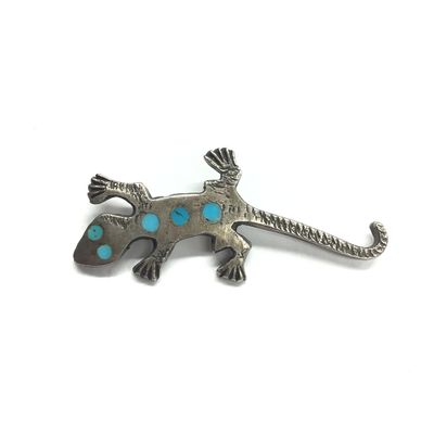Navajo turquoise inlay gecko brooch