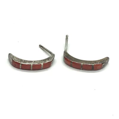 Native American red coral inlay earrings