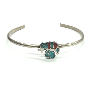 Navajo turquoise and red coral cuff bracelet