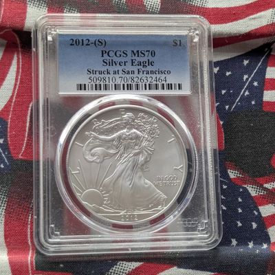 Sale Photo Thumbnail #344: 2012-(S) American Silver Eagle 1 Troy Oz. .999 Silver - PCGS MS70