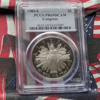 Sale Photo Thumbnail #285: 1989-S PROOF Bicentennial of Congress Commemorative 90% Silver Dollar - PCGS PR69 DCAM