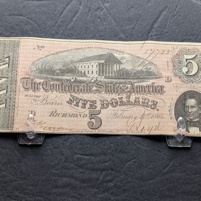Sale Photo Thumbnail #290: 1864 $5 Confederate States of America Note - Very Nice Note
