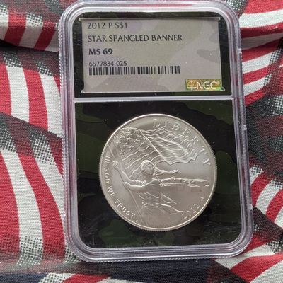 Sale Photo Thumbnail #187: 2012-P Star Spangled Banner Commemorative 90% Silver Dollar - NGC MS69