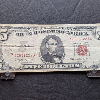 Sale Photo Thumbnail #17: 1963 Series United States $5 RED SEAL Banknote