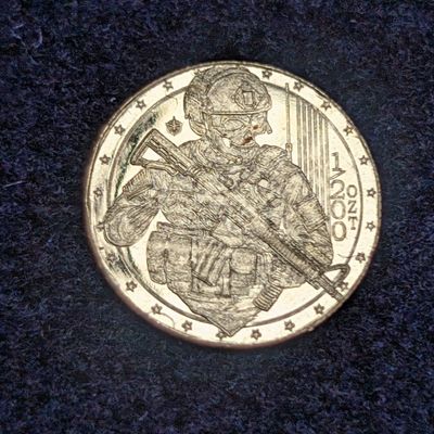 Sale Photo Thumbnail #213: 1/200th oz. .9999 FINE GOLD Skeleton Soldier Designed Miniature Round
