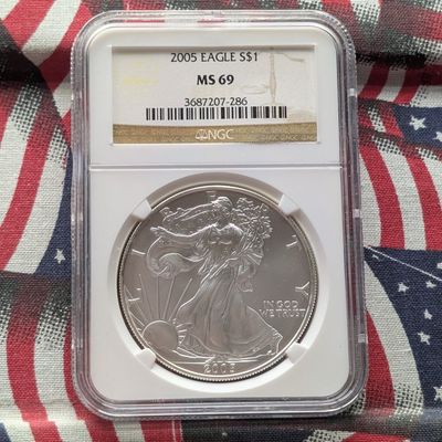 Sale Photo Thumbnail #142: 2005 American Silver Eagle 1 Troy Oz. .999 Fine Silver NGC MS69