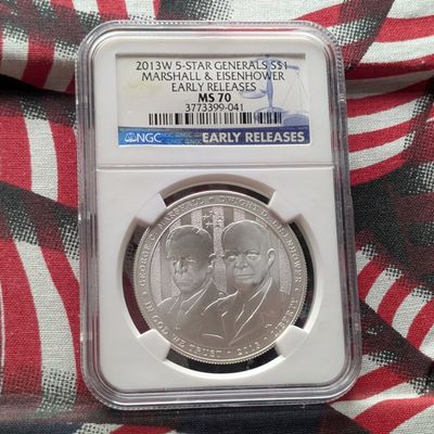 Sale Photo Thumbnail #429: 2013-W 5-Star Generals (Marshall & Eisenhower) Commemorative 90% Silver Dollar - NGC MS70 - Early Release