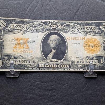 Sale Photo Thumbnail #300: 1922 Series United States $20 Gold Certificate - A Few Folds, Nice Note