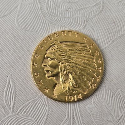 Sale Photo Thumbnail #8: 1914 Indian Head $2.5 90% GOLD Quarter Eagle - 4.18 Grams - Strong Details