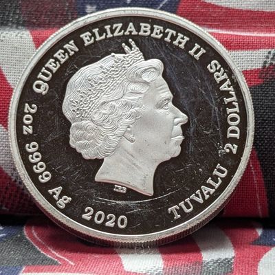 Sale Photo Thumbnail #70: 2 oz. .9999 FINE SILVER 2020 Tuvalu Queen Elizabeth $2 Iwo Jima 75th Anniv. Round
