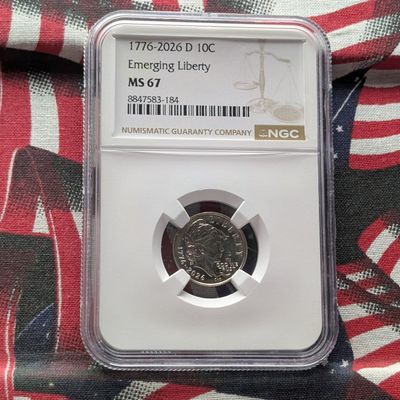 Sale Photo Thumbnail #334: 1776-2026-D Emerging Liberty Dime - NGC MS67