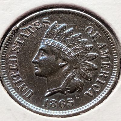 Sale Photo Thumbnail #240: 1865 Indian Head Cent Fancy "5" Variety - XF, Toning, Semi Key Date