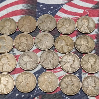 Sale Photo Thumbnail #94: (20) Assorted 1910 & Teens Lincoln Wheat Cents